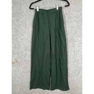 Zara Pants Women Medium Green Pull On Wide Leg Relax Fit Casual